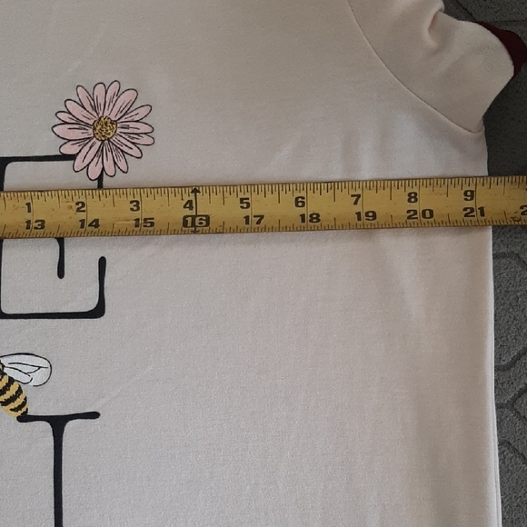 LaRoe Cream Tee Shirt Size L with Maroon Trim and Floral Accent, Honey Bees - Picture 8 of 11